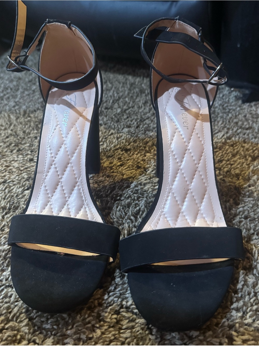 Forever 21 Black Ankle-Strap Block Heel Sandals